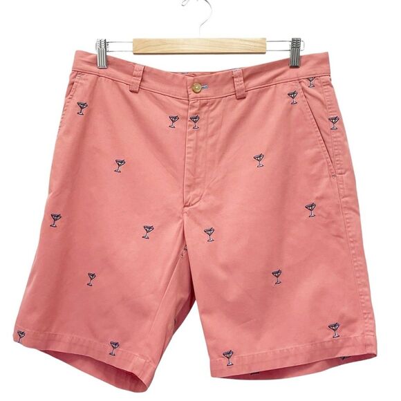 J. McLaughlin Chino Bermuda Shorts Cotton Embroidered Martinis Coral Size 34 - Picture 1 of 10